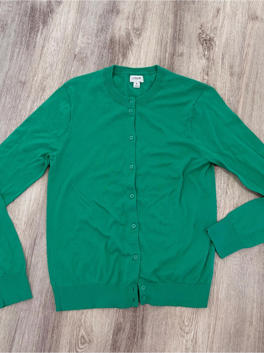 J.Crew classic crewneck cotton cardigan sweater Womens M Green Academia Preppy